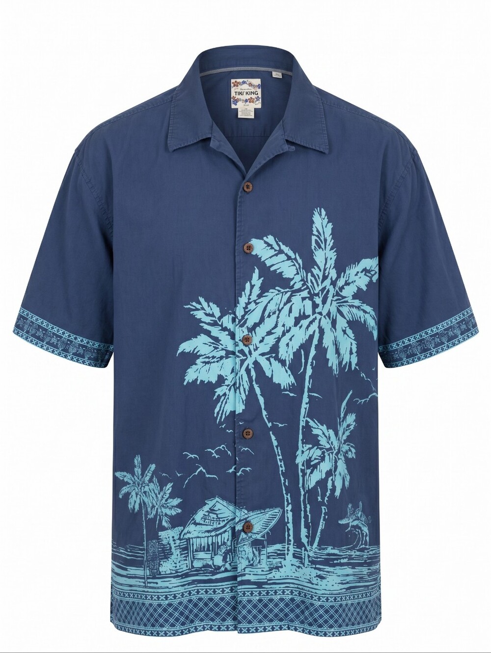 Disney Store Tiki Kingdom Hawaiian Shirt Mens L Blue Palm Tree Mickey Goofy